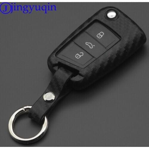 Jingyuqin 3 Buttons Remote Carbon Silicone Key Case For VW Polo Golf 7 Tiguan Skoda Octavia Kodiaq Karoq Seat Ateca Leon Ibiza