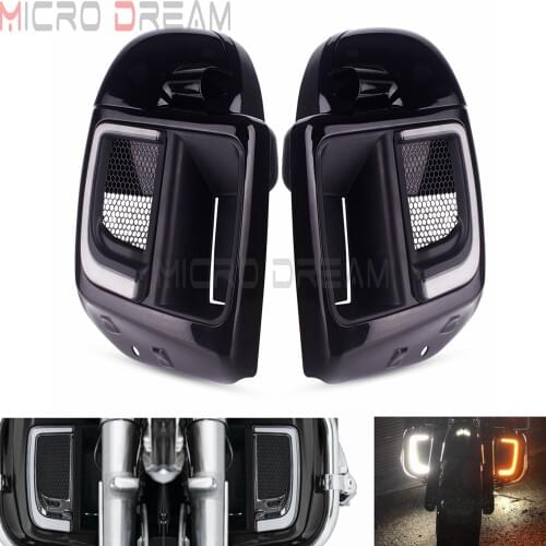 Black LED Fairing Lower Grills Light + Warmer Vented Leg Fairing Glove Box For Harley Touring Road King Street Glide CVO 2014-Up