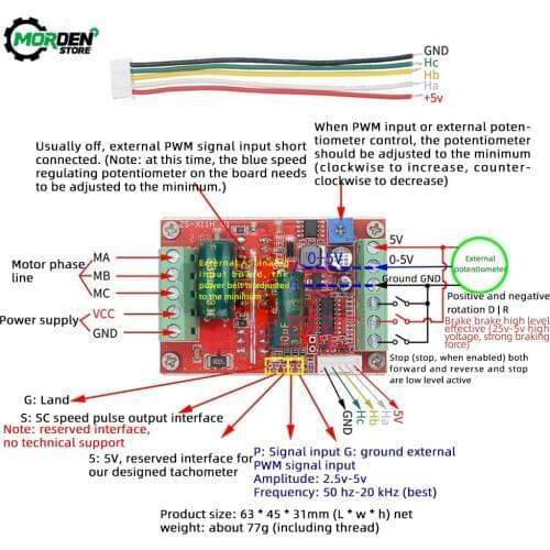 DC 6-60V 400W BLDC Three Phase DC Brushless Motor Controller PWM Hall Motor Control Driver Board 12V 24V 48V