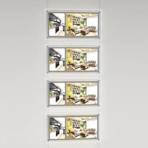 Multi Pocket Suspended Illuminated Poster Frames for Real Estate Display, Double Side (4A3+4A4)