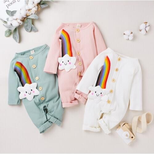 New Born Baby Clothes Baby Romper Infant Baby Boys Girls Long Sleeve Rainbow Cartoon Romper Jumpsuit For Newborns Overalls