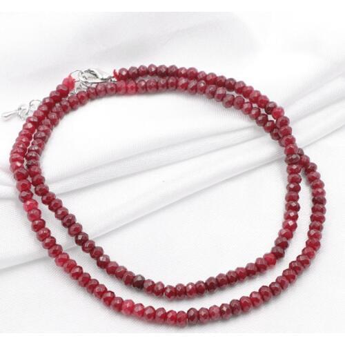 Pretty Red Chain Necklace for Women Natural Rubys Jades Stone Beads Choker Collares Necklaces 2x4mm Abacus Gift Jewelry 18" A812