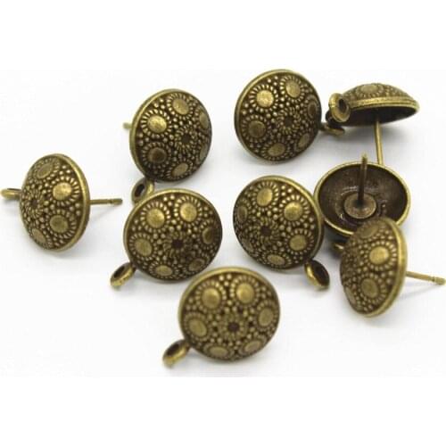 60 PCS 12MM Antique Bronze Round Shape Earring Posts With a Loop Vintage Style Earring Base Settings For Jewelry Making