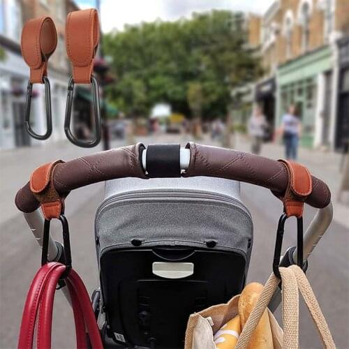 1/2pcs PU Leather Baby Bag Stroller Hook Multi Purpose Baby Stroller Accessories 360 Degree Rotatable Velcro Pram Hook