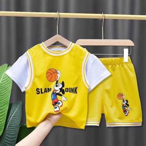 Summer Kids Cartoon Mickey Mouse Basketball Sport Clothes Sets Baby Boys Girls Short Sleeve T shirt+Pants Sets Child Tracksuits