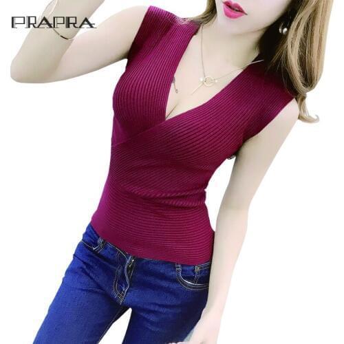 Tank Top Knitted Vest Women Sexy Vest Casual Sleeveless Slim V-Neck Cotton Tank Top Solid Girls Cami Sweater Tops