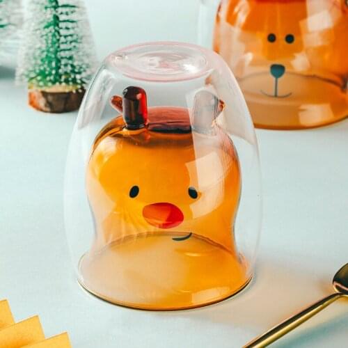 Cute Cartoon Animal Elk Bear Snowman Cafe Coffee Mug Double Layer Heat-resistant Glass Milk Coffe Cup Friends Tv Christmas Gift