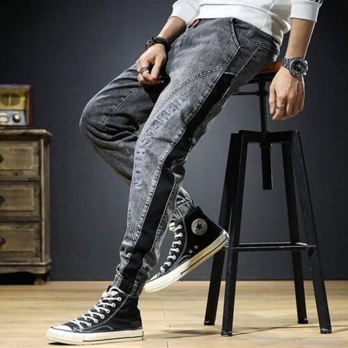 Trendy fat guy spring plus size denim stretch straight pants loose plus fat plus jeans mens trousers 7xl130 kg