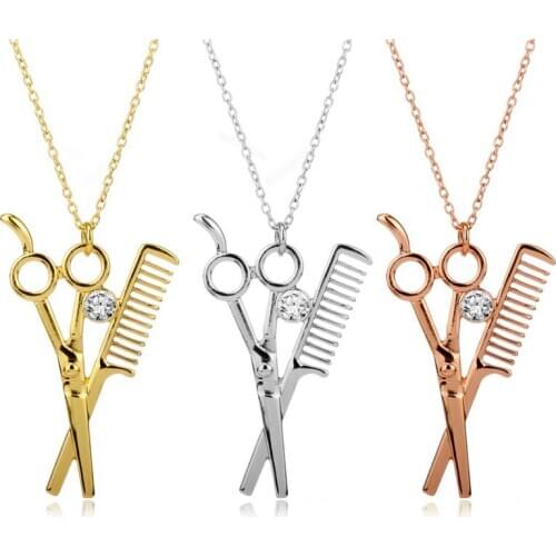 Fashion Unisex Punk Hip Hop Scissor Comb Pendant Necklace Hair Hairdressing Stylist Vintage Jewelry Barber Pole#w40