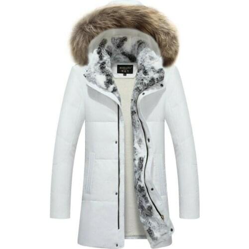 Mens jacket with fur collar, duck down, fur coat, zipper, winter warm coat, trim DXM-0005