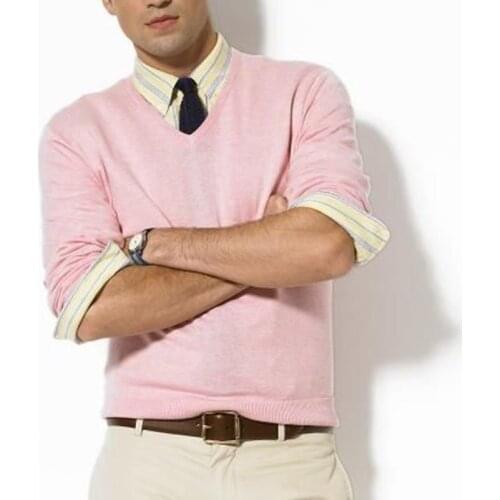 Mens 100% Cotton Sweater Long Sleeve Pullover Jacket Mens V-neck Mens Sweater Fashion Brand Loose British Style Fitted Knit