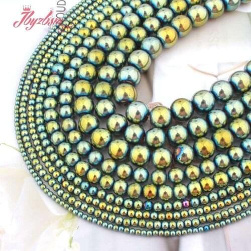 Natural Hematite Green Round Smooth Loose 2/3/4/6/8/10mm Spacer Stone Beads For DIY Necklace Bracelet Jewelry Making Strand 15"