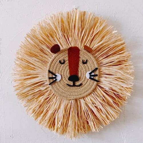 Nordic Woven Cartoon Lion Tiger Scarecrow Wall Hangings Children baby Room Decorations Handmade Ornaments Baby Shower Party Dec