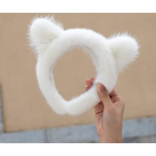 Real Mink fur Cat Ear Headband Fluffy Hoop Wide Hair Accessories Cute Women Winter Gift 7 Colors