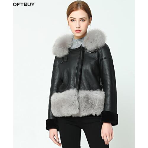 OFTBUY 2020 new Casual winter jacket coat women Double-faced Fur coat With Fox Fur Collar real leather jacket warm Wool Liner