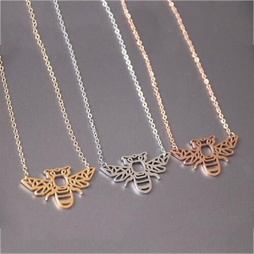 Wholesale 10pc/lot Origami Honeybee Stainless Steel Necklaces & Pendants Bee Insect Fashion Jewelry Gift Women Kids Bijoux femme