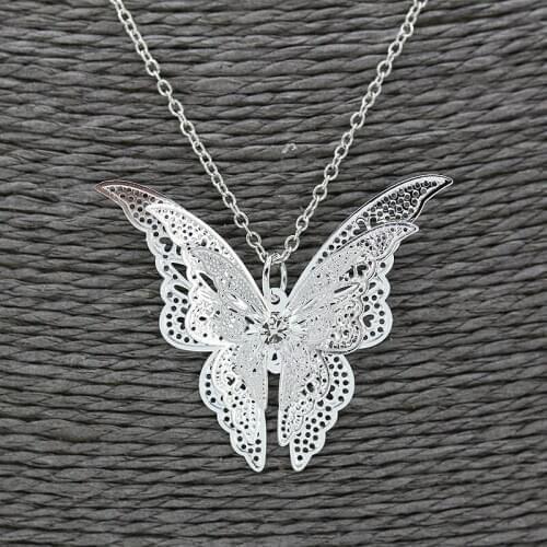 Cute Rose Silver-plated Hollow Butterfly Pendant Long Chain Necklace Choker for Women Fashion Jewelry 2020 New Chain Jewelry