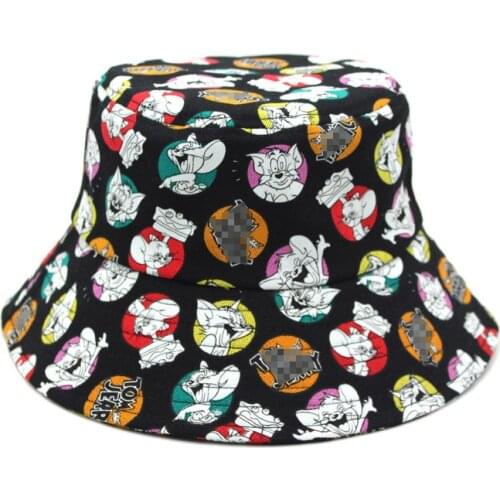 Funny Anime Cute Cat Mouse Print Bucket Hat For Men Women Animal Cosplay Cap Outdoor Sun Visor Fisherman Panama Basin Hats