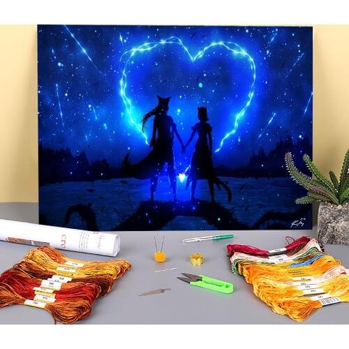 Scenery Together Printed Water-Soluble Canvas 11CT Cross-Stitch DIY Embroidery Patterns DMC Threads Handmade Needle