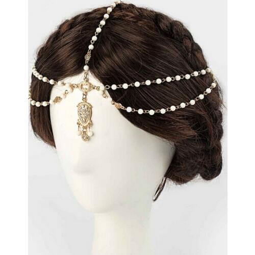 Beach Alloy Head Chain Hair Jewelry Tassel Pearl Leaves Bindi hair accesories Indian Boho Headband