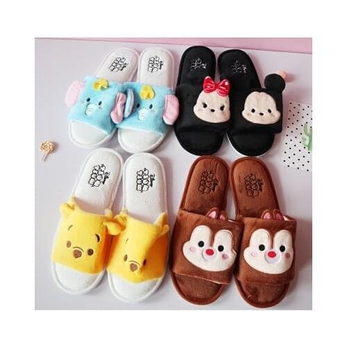 Disney Chip Dale Mickey Pooh Anime Figures Cartoon Product Cosplay Accessories Plush Slippers Warm Gifts Unisex