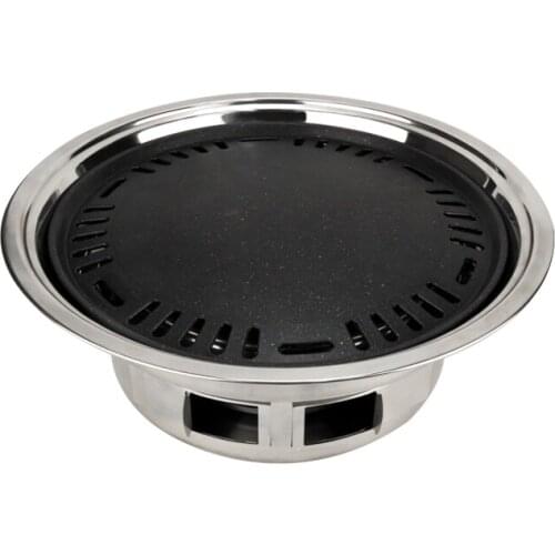 Camping Portable Charcoal BBQ Grill Outdoor Round Barbecue Grill Desktop Stainless steel Roasting Pan