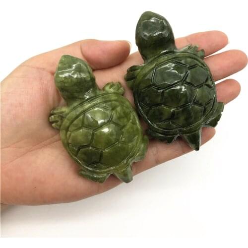 Lovely 1PC Natural Handmade Carved Xiuyan Jade Tortoise Polished Green Jade Crystal Turtle Gifts Natural Quartz Crystals