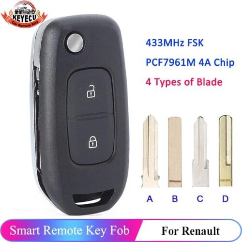 KEYECU 2 Button FSK 433MHz PCF7961M 4A Chip Flip Remote Key Fob for Renault Dacia Logan 2 Logan II 2018 2019 2020 HU136 HU56R