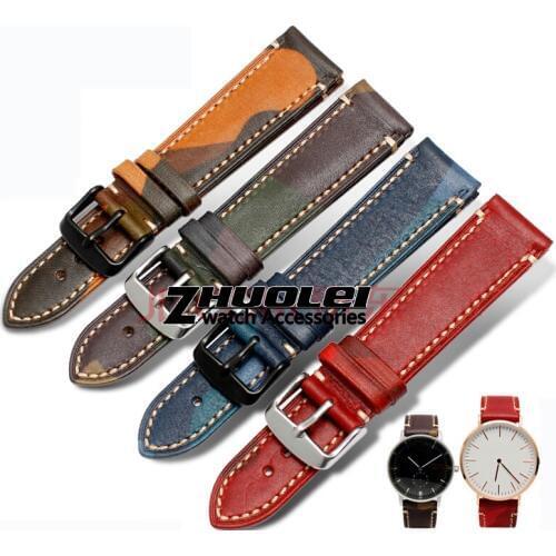 Wholesale prices Cowhide Watchbands Women Men Camouflage Vintage Genuin Leagher Watch Band Strap 18mm 19mm 20mmm 22mm