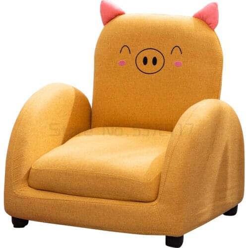 Modern solid wood reclining childrens sofa girl cute baby cartoon cotton linen stool disassembly and washing seat