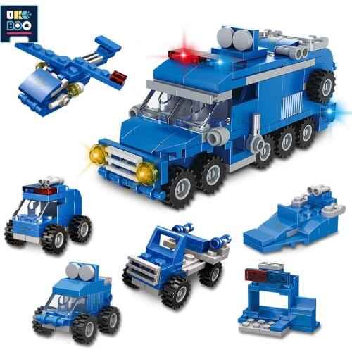 UKBOO 6IN1 City Engineering Vehicle Fire Engine Police Model Building Blocks Military SWAT Dinosaur Set Bricks Toys For Kid