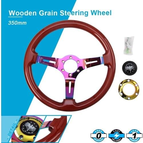 BRAND NEW 350mm 14inch Universal Classic Steering Wheel Wood 6 Hole New