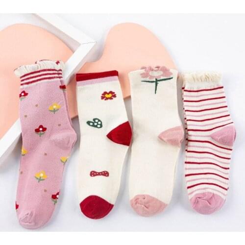 Japanese Korean Style Lkawaii Cartoon Flower Woman Socks Cotton for Spring Autumn Pink Socks Women 41901