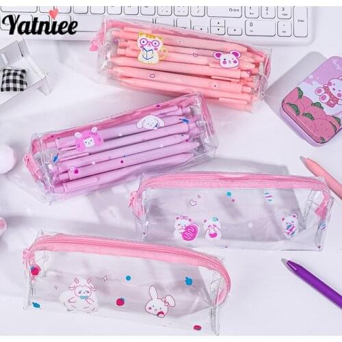 Yatniee Lovely Creative Strawberry Pencil Case Rabbit Transparent Portable Waterproof Wear-Resistant Stationery Bags Pencil