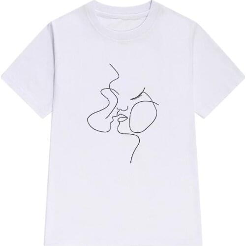 2021 T-shirts Women harajuku Linear Human Faces Printed Summer Ladies Tees Graphic white t shirt Casual Streetwear tshirt femme