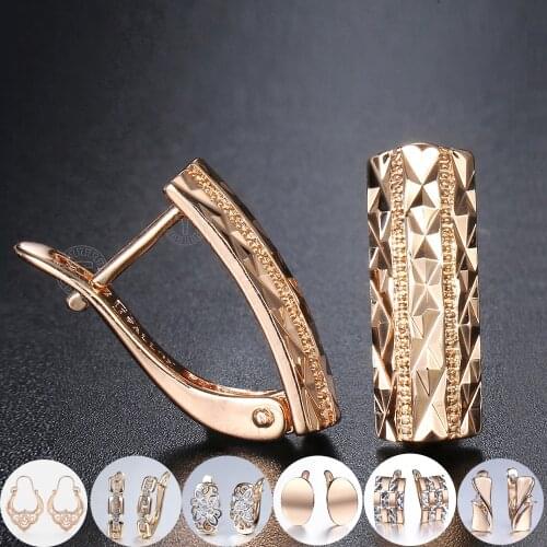 Womens Stud Earrings 585 Rose Gold Filled Square Shaped GF Cut Rectangle Wedding Party Jewelry Gifts Fashion 2021 LGE71