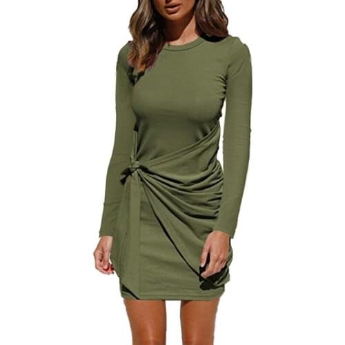 Women Bodycon Dress Long Sleeve High Waist Bandage Midi Slim Dress Solid Basic Fall New Dresses For Woman 2021 Female