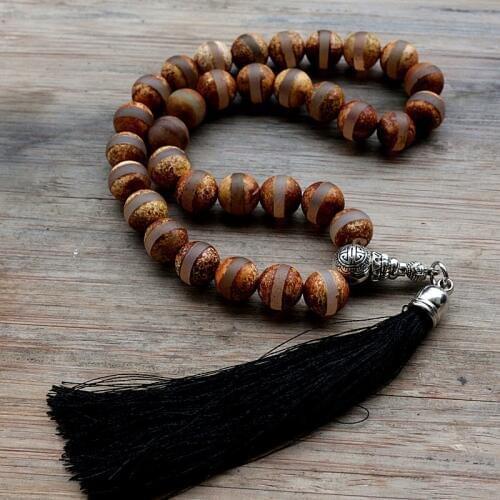 10MM Natural Stone Brown Frost Handcrafted Islamic Prayer Beads (33 Beads) Muslim Tasbih Allah Mohammed Rosary for women men