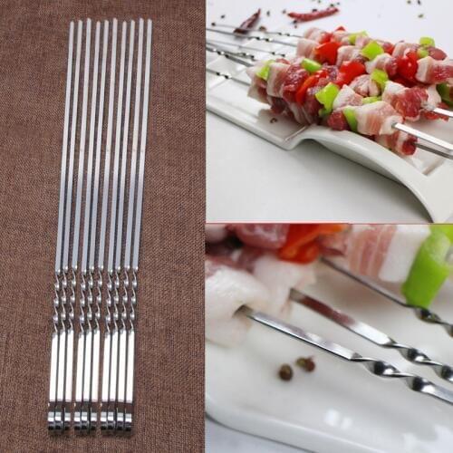 10Pcs/set Stainless Steel Flat Meat Skewers For Outdoor BBQ Barbecue Tool Supplies