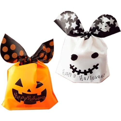 10 Pieces/lot Drawstring Bags Happy Halloween Rabbit Ears Candy Gift Biscuits Pouch Pumpkin Lollipop Ghost Plastic Bags