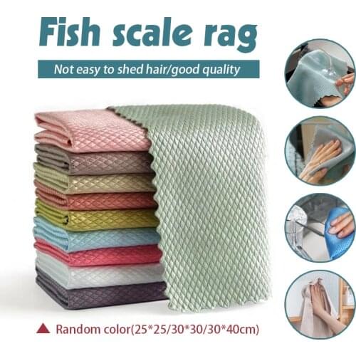 10Pc Washing Dish Efficient Fish Scale Wipe Cloth Reusable NanoScale Streak-Free Cleaning Cloths Kitchen Anti-Grease Wiping Rags