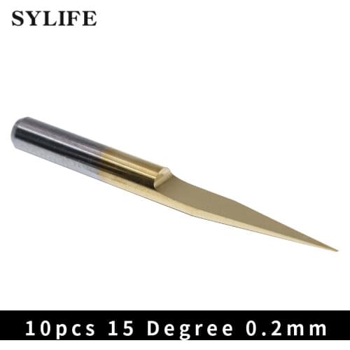 10pcs Titanium Nitride Carbide 0.2mm 1/8" PCB Engraving Bits 15 Degree CNC Tool