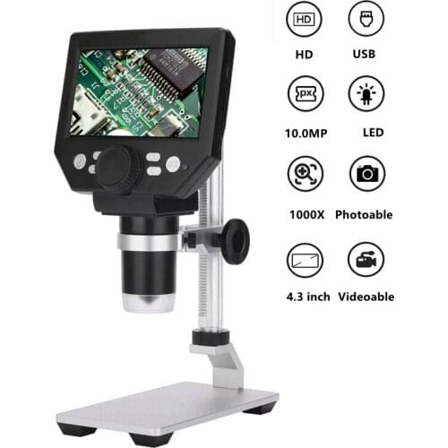 1000X Digital Electron Microscope 4.3 Inch LCD Display Continuous Zoom Video Microscope for Soldering Electronic PCB Inspection