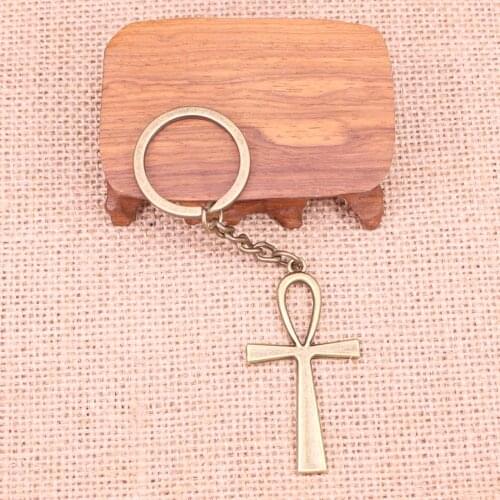 20pcs New Fashion Keychain 52x28mm cross egyptian ankh life symbol Pendants DIY Men Jewelry Car Key Chain Souvenir For Gift