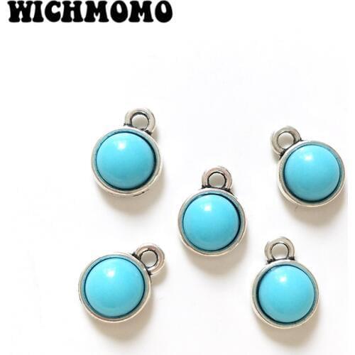 20 Pieces Retro Zinc Alloy Blue Stone Inlaid Round Charms Bracelets Necklace Earring Diy Jewelry Accessories PJ224