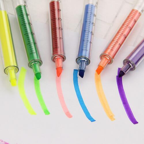 30Pcs/Lot Colorful Needle Tube Syringe Highlighter Marker Writer Fluorescent Pen School Ofiice Stationery Scrapbook
