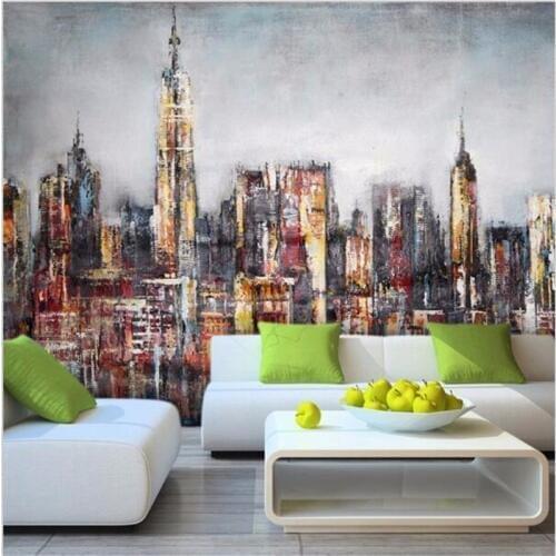 Beibehang Customize any size 3D retro wallpaper graffiti mural painting living bedroom building of the city painted wallpaper
