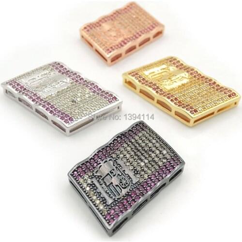 47*22*5mm Micro Pave Red&Clear CZ Spain Flag Rhomboid Flat Beads Fit For Making DIY Bracelets Or Necklaces Jewelry