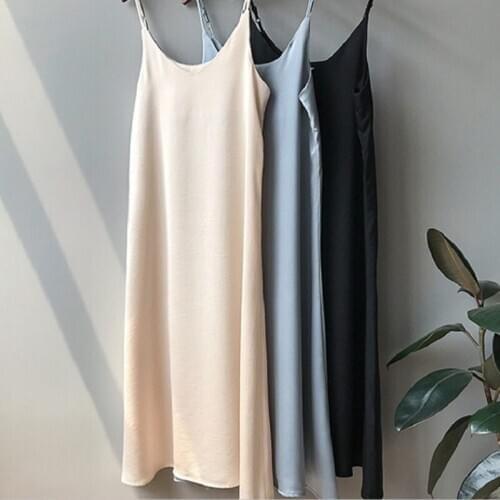 AECU 2021 Women Satin Dress Party Luxury Shiny Sundress Imitation Silk Dress Summer Solid Evening Dress Sleeveless Elegant Dress