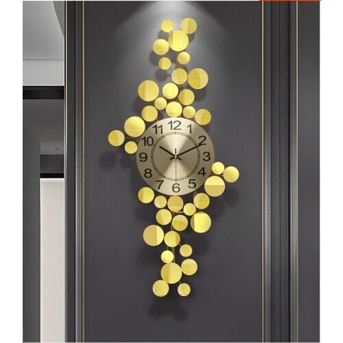 American 3D Wrought Iron Gold Leaf Wall Clocks Accessories Lobby Wall Mute Clock Mural Crafts Home Livingroom Wall Sticker Decor